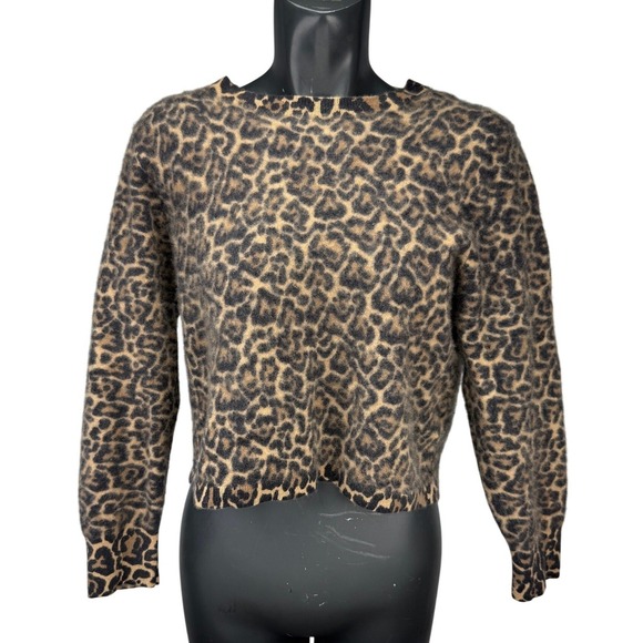 J.CREW Sweaters - J.CREW Cashmere Crew Neck Leopard Print Tan Black Pullover Sweater Size M